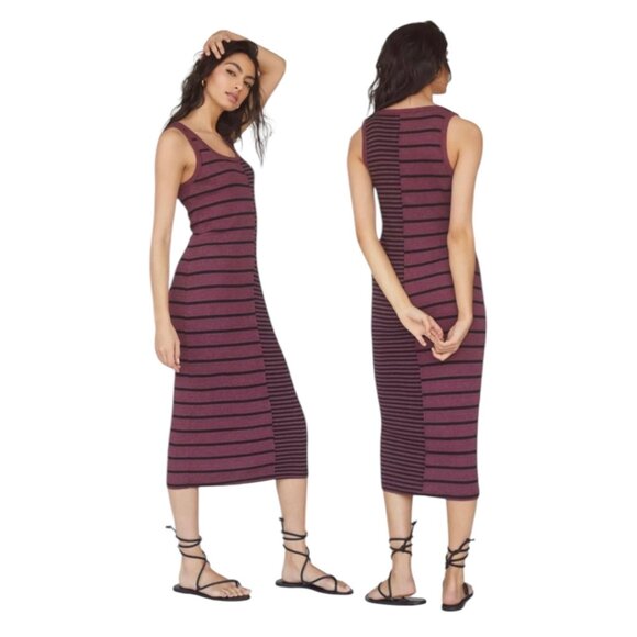 Anthropologie T.La Burgundy & Black Striped Midi Tank Dress XS - Picture 11 of 12